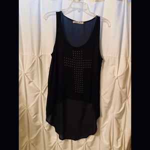 High-Low Sleeveless Black Cross Top